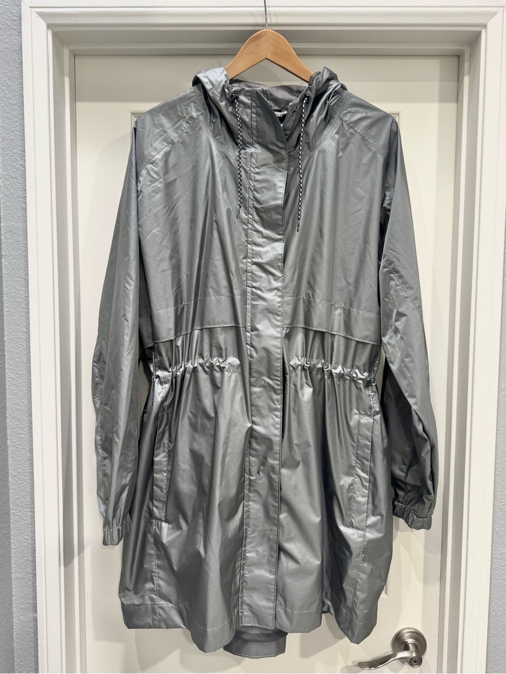 Columbia Omni-Tech Silver Gray Hooded Long Rain Coat Jacket XXL